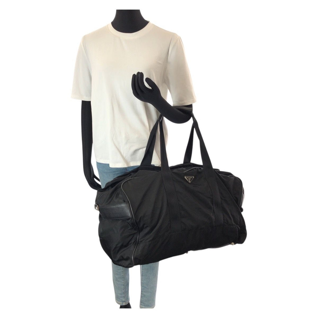 Prada Tessuto Saffiano Black Silver Nylon Leather Boston — view 7