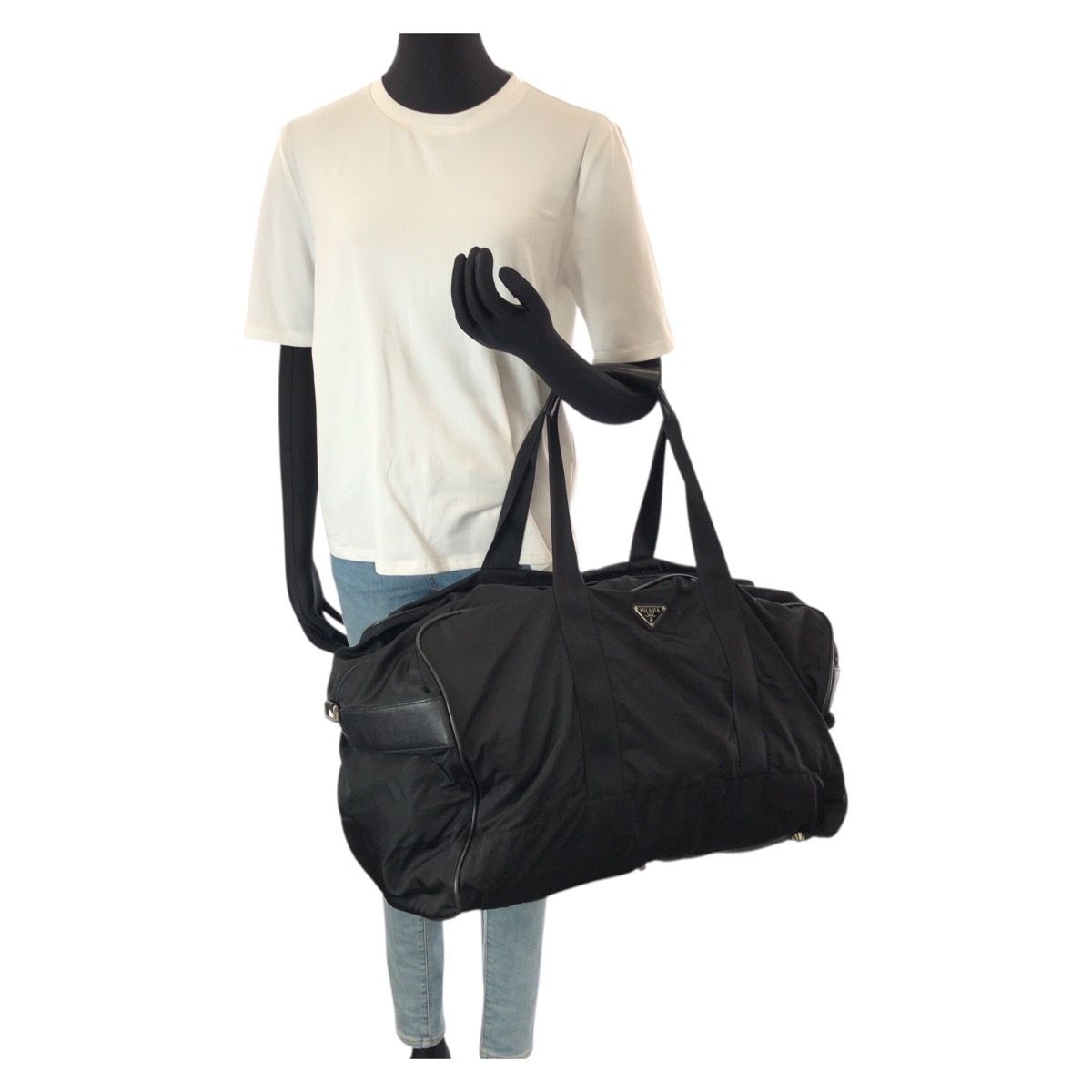 Prada Tessuto Saffiano Black Silver Nylon Leather Boston — view 7