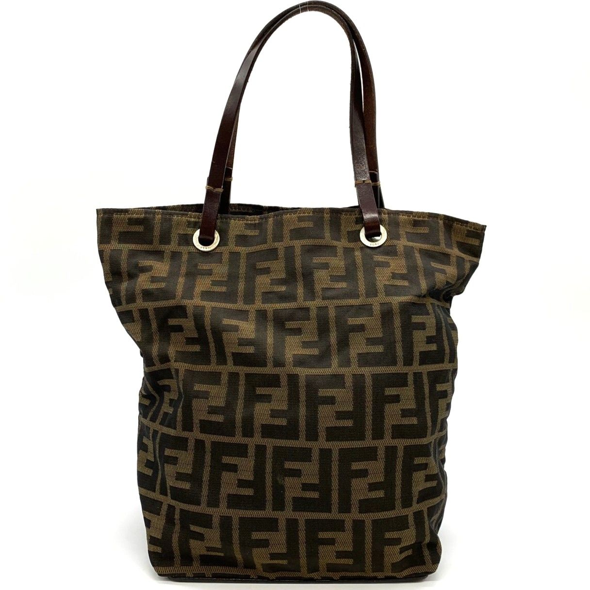 Fendi Zucca Tote Bag Nylon Leather Brown