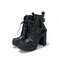 Louis Vuitton Line Monogram Boots Short Shoes Leather Black Brown Logo Belt