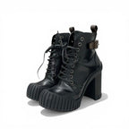 Louis Vuitton Line Monogram Boots Short Shoes Leather Black Brown Logo Belt