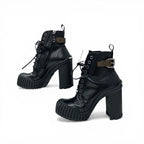 Louis Vuitton Line Monogram Boots Short Shoes Leather Black Brown Logo Belt — view 3