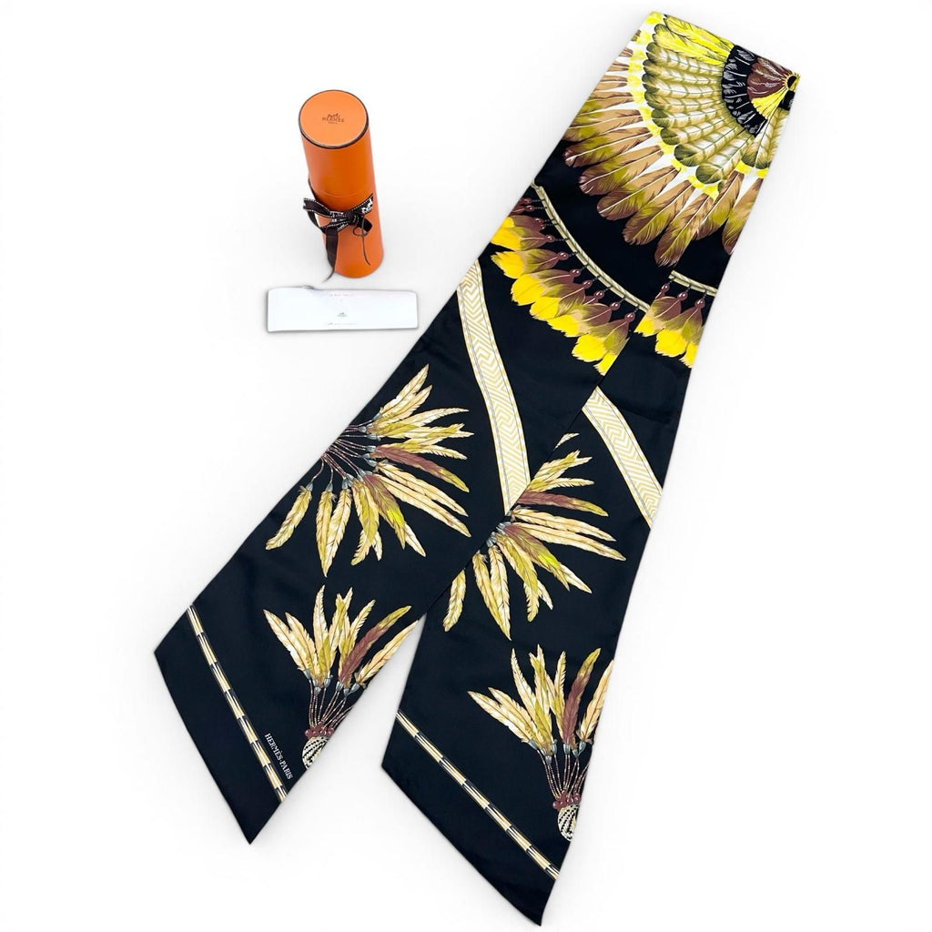 Hermes Carre Long Maxi Twill Brazil Silk 100% Scarf Black Yellow — view 2