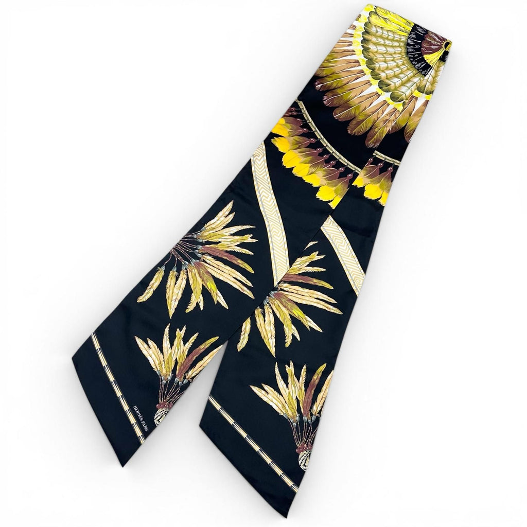 Hermes Carre Long Maxi Twill Brazil Silk 100% Scarf Black Yellow — view 3
