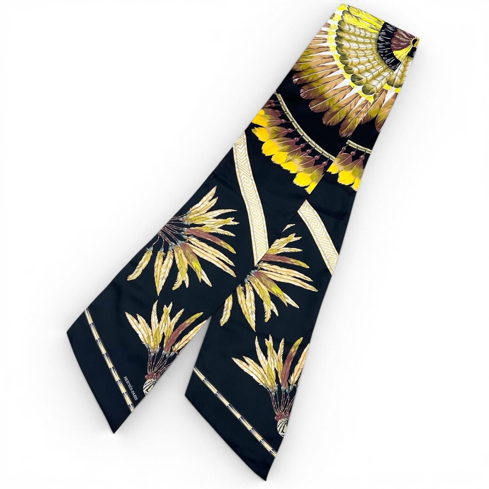 Hermes Carre Long Maxi Twill Brazil Silk 100% Scarf Black Yellow — view 3