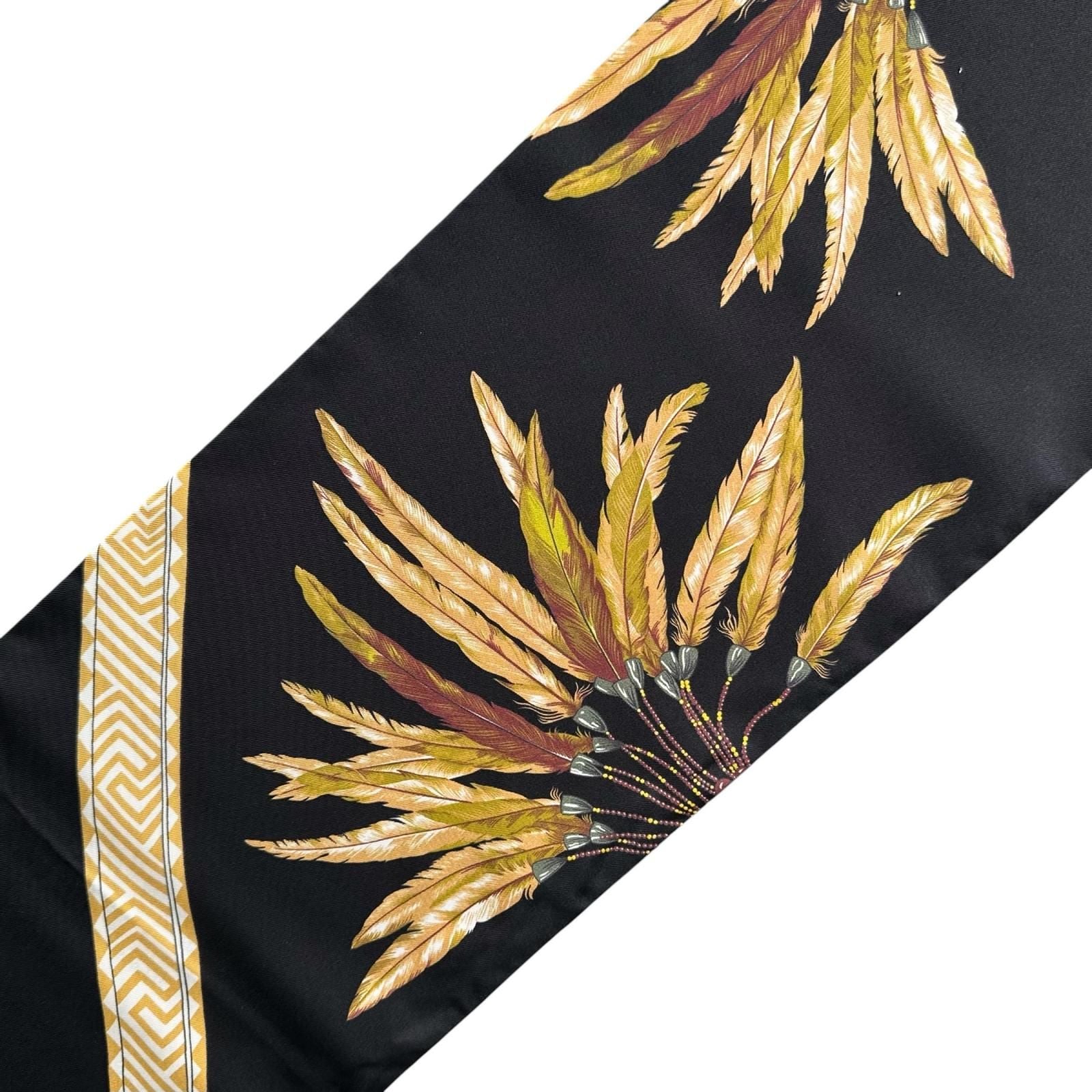 Hermes Carre Long Maxi Twill Brazil Silk 100% Scarf Black Yellow — view 6