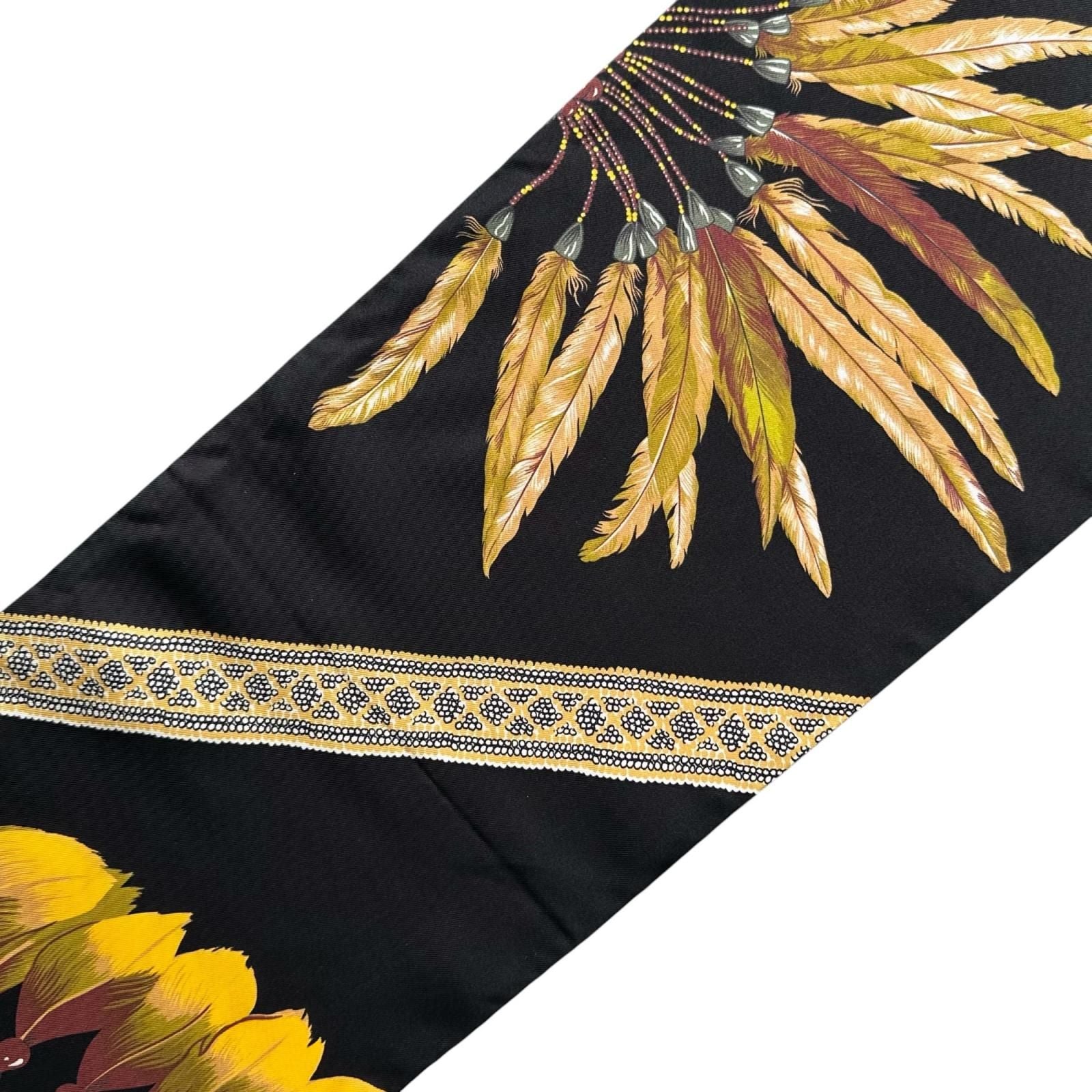 Hermes Carre Long Maxi Twill Brazil Silk 100% Scarf Black Yellow — view 7