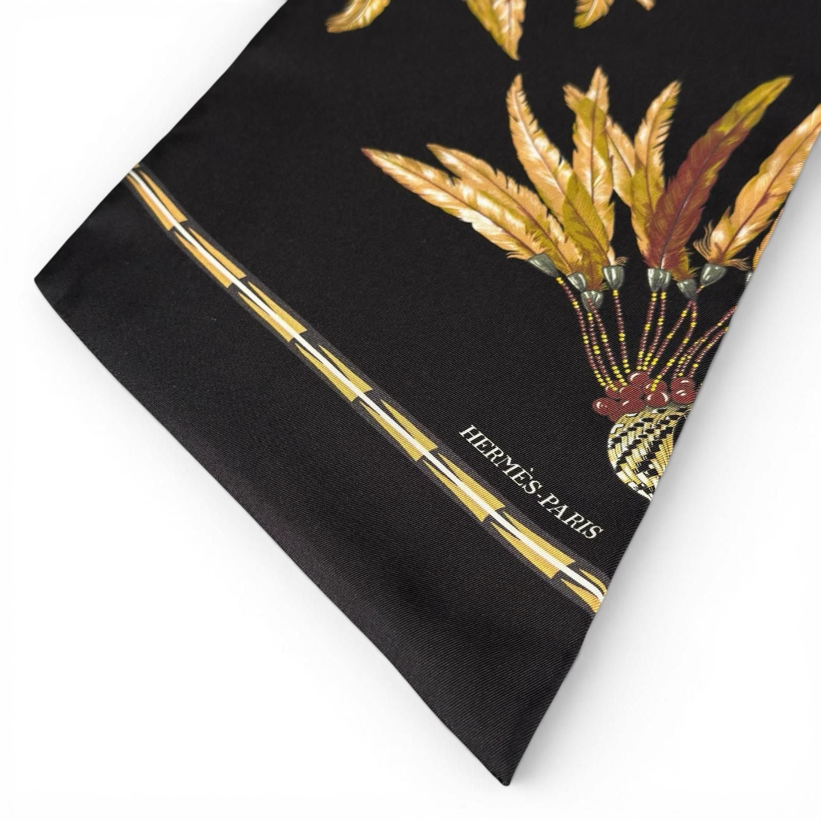 Hermes Carre Long Maxi Twill Brazil Silk 100% Scarf Black Yellow — view 4