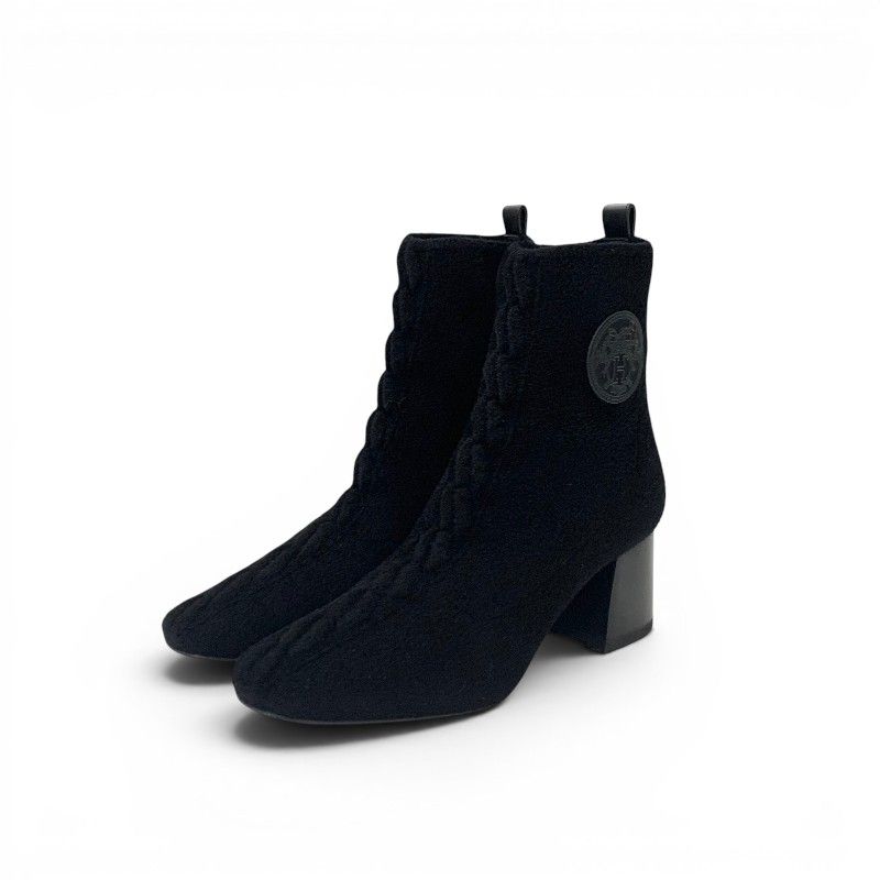 Hermes Jenna 60 Boots Short Shoes Schneer Leather Black Exlibris Knit