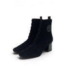 Hermes Jenna 60 Boots Short Shoes Schneer Leather Black Exlibris Knit