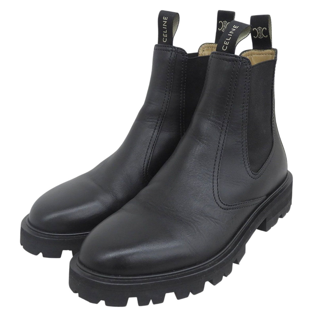 Celine Margaret Triomphe Logo Side Gore Chelsea Boots Black