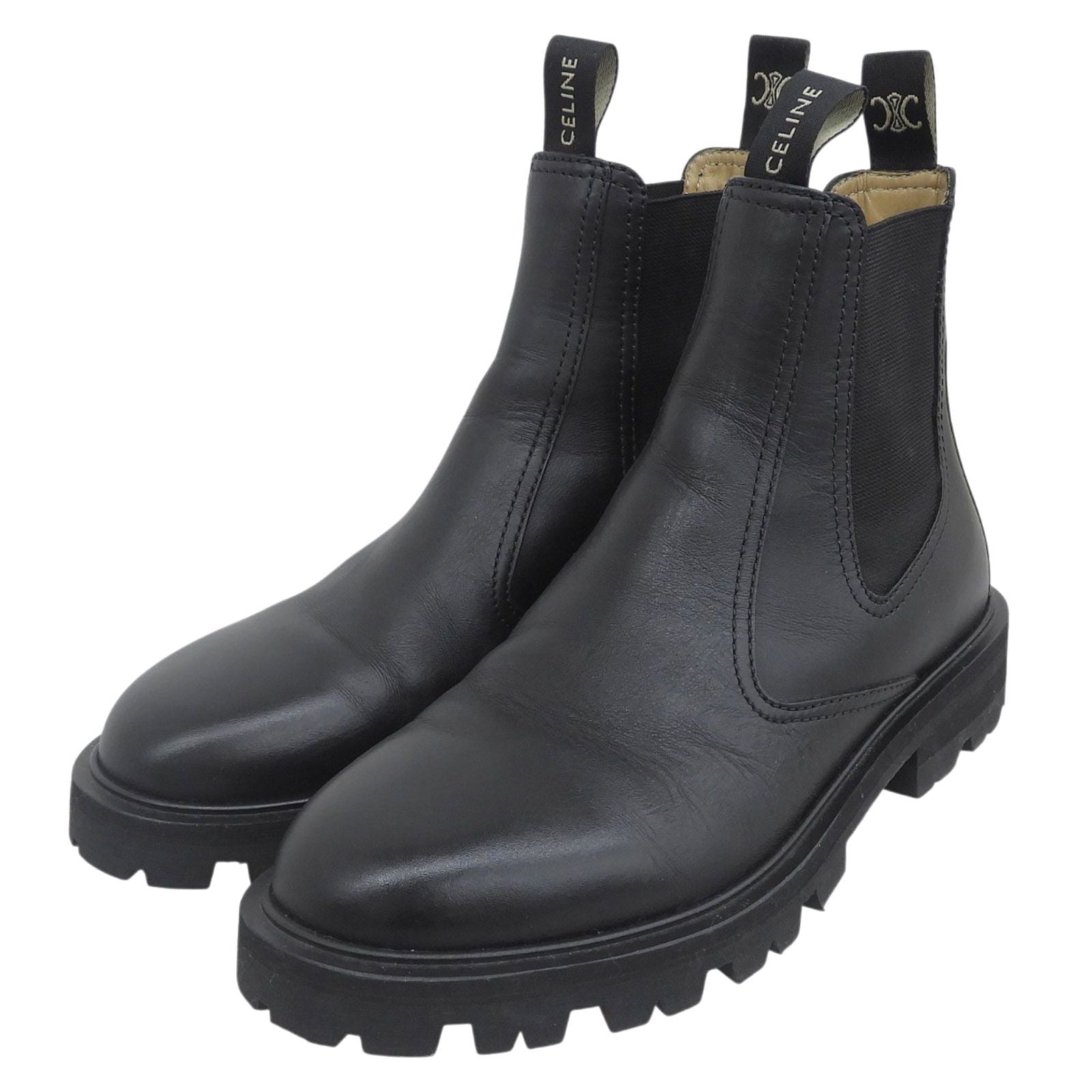 Celine Margaret Triomphe Logo Side Gore Chelsea Boots Black