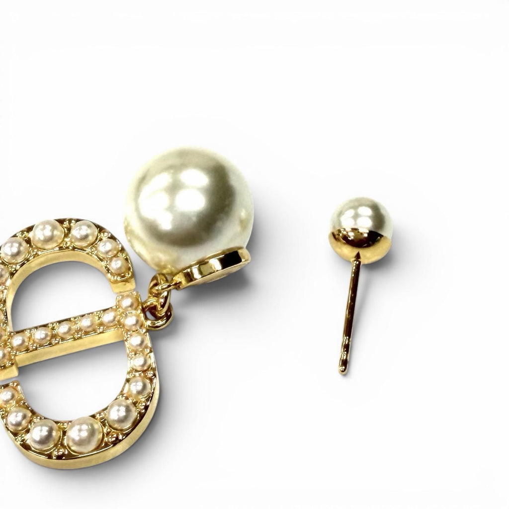 Dior Tribales Earrings CD Crystal Logo Pearl White Gold — view 7