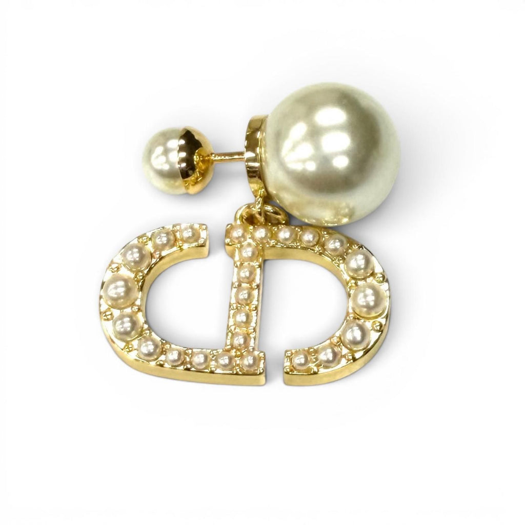Dior Tribales Earrings CD Crystal Logo Pearl White Gold — view 6