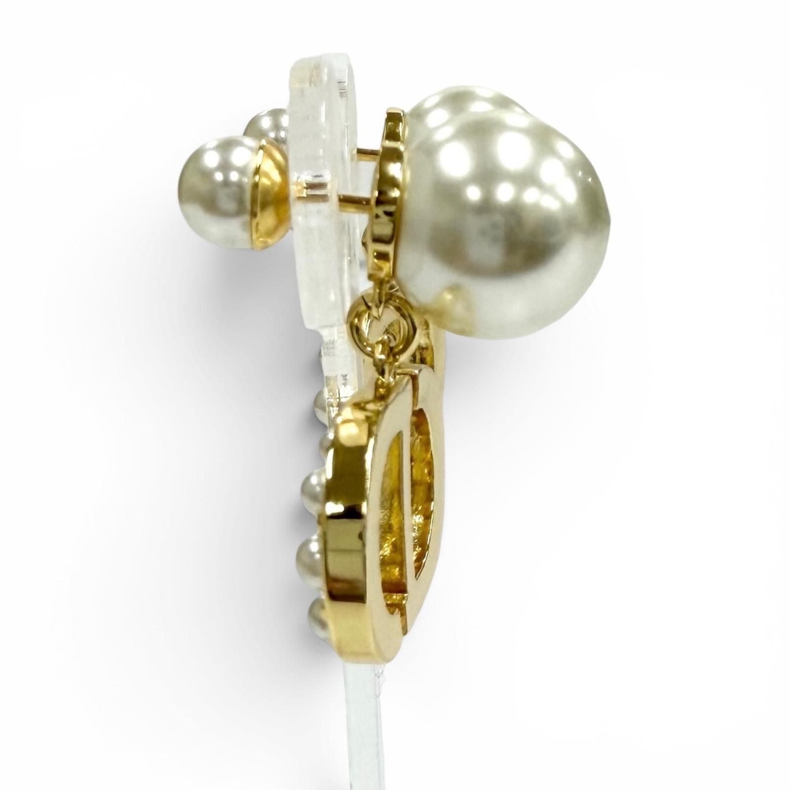Dior Tribales Earrings CD Crystal Logo Pearl White Gold — view 4