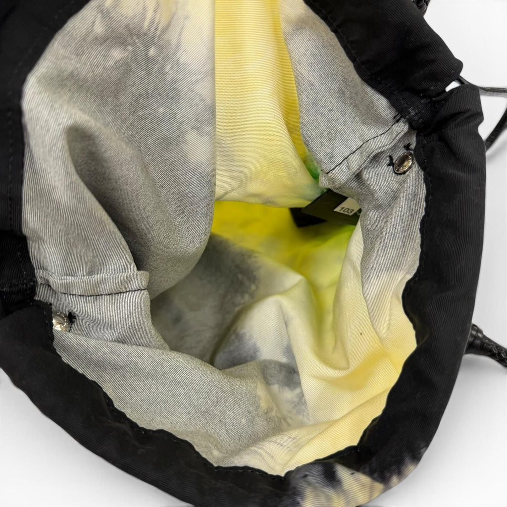 Prada Triangle Logo Leather Mesh Tote Black Yellow — view 7