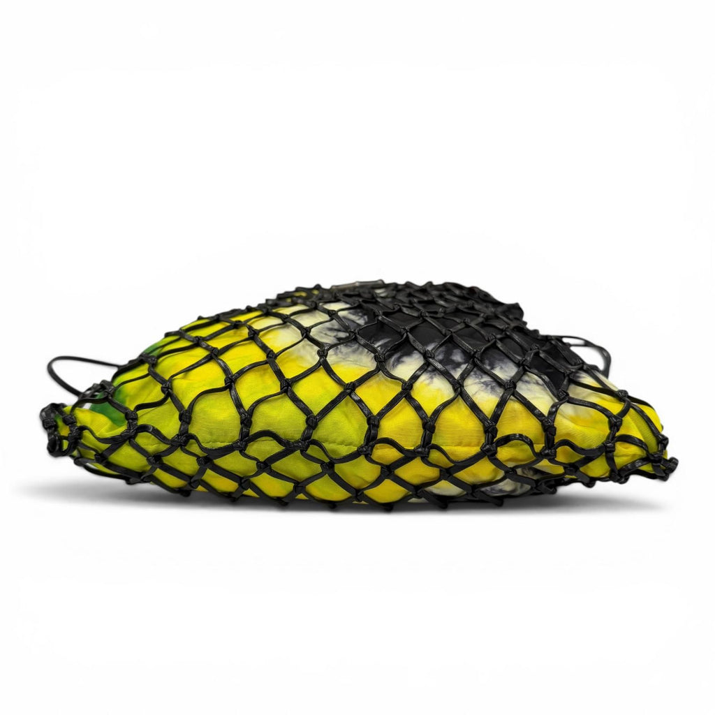 Prada Triangle Logo Leather Mesh Tote Black Yellow — view 3
