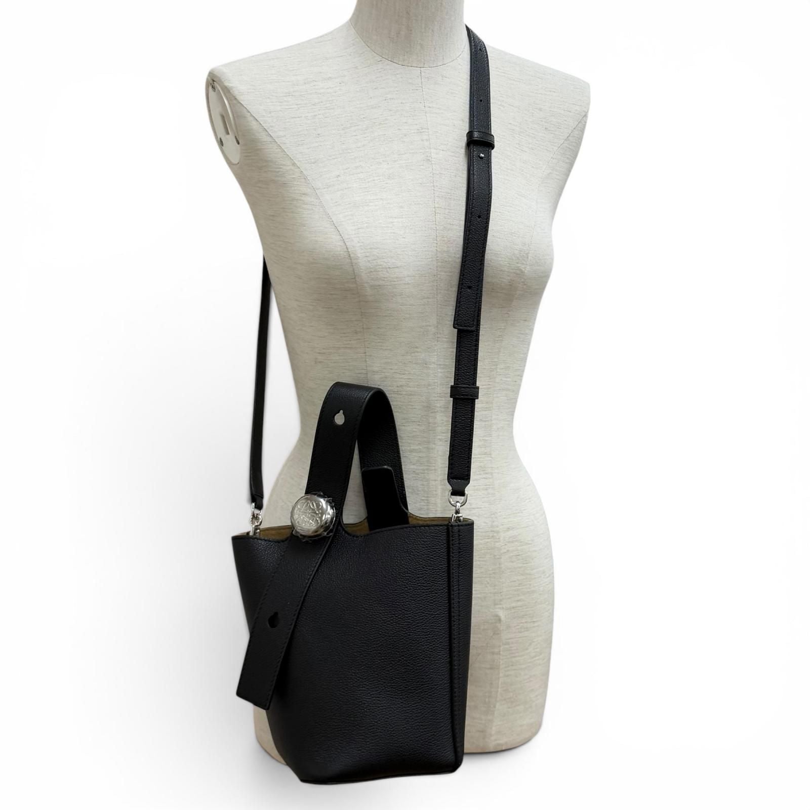 Loewe Pebble Bucket Bag Mini Soft Grain Calf Anagram Leather 2-Way Black — view 6