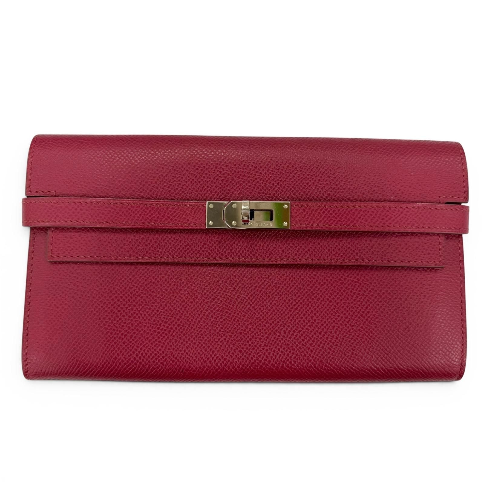 Hermes Kelly Wallet Veau Epsom Ruby Silver