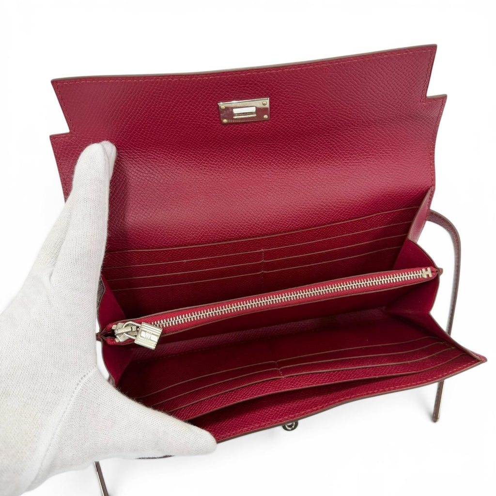 Hermes Kelly Wallet Veau Epsom Ruby Silver — view 6