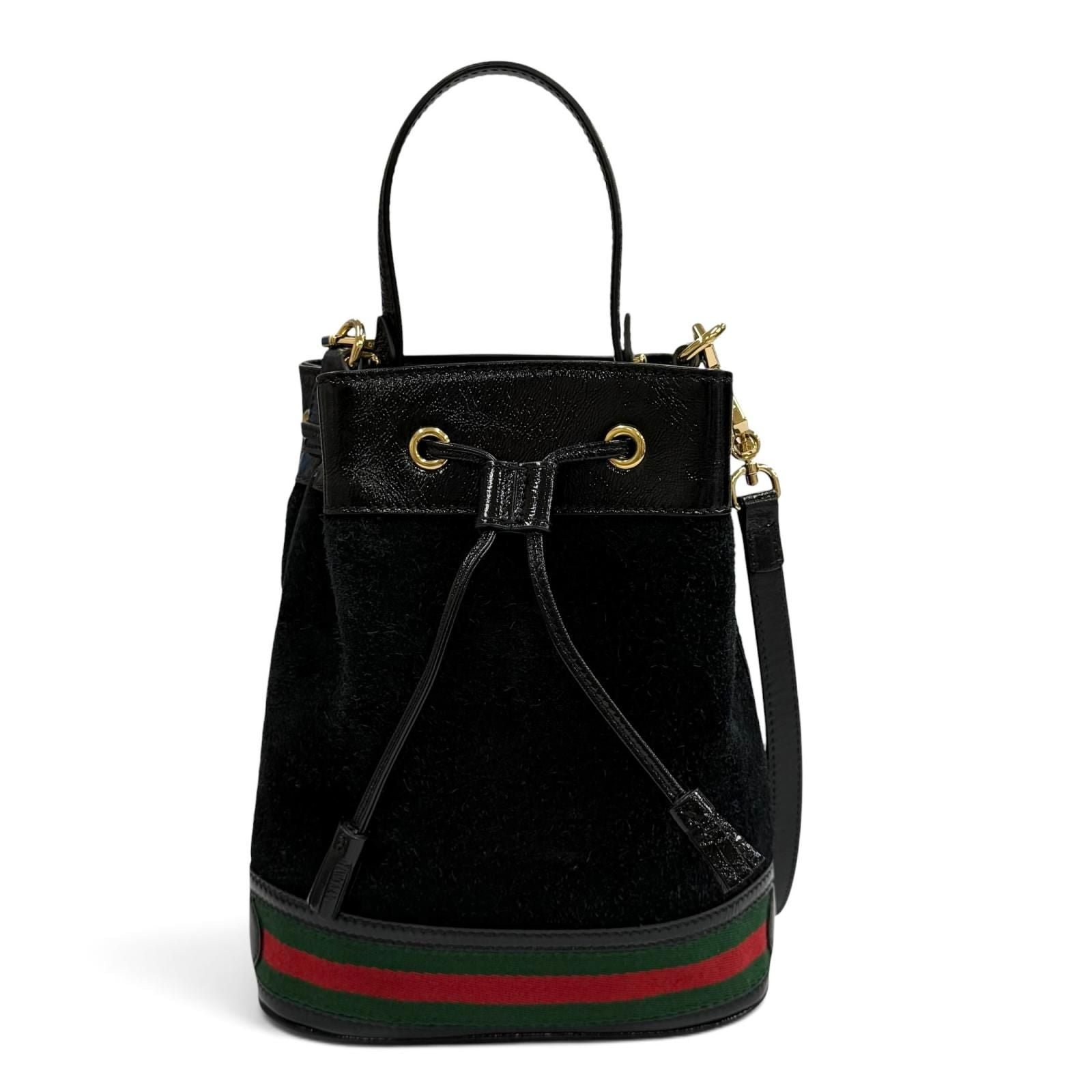 Gucci Sherry Line Suede Cut Replacement Leather 2-Way Shoulder Bag Black