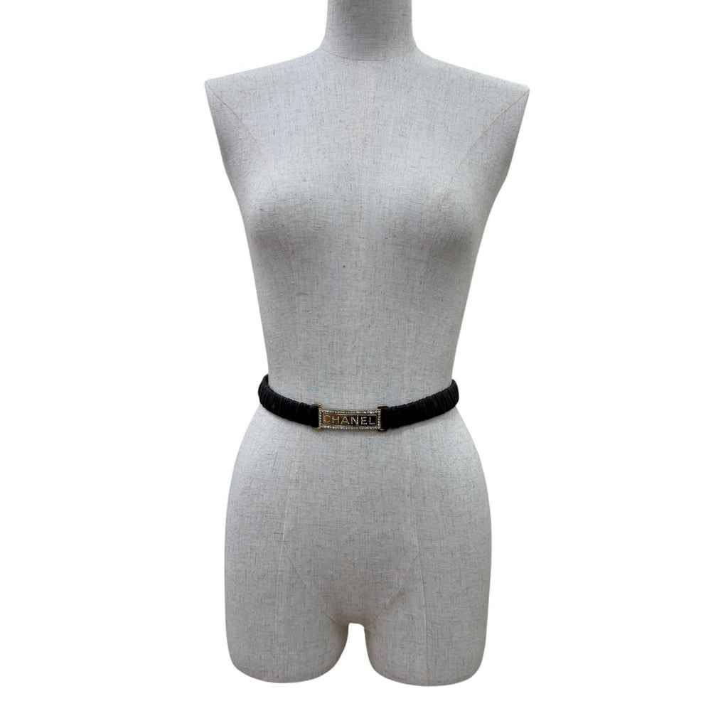 Chanel 23c Logo Buckle Rhinestone Leather Belt Black Gold — view 2