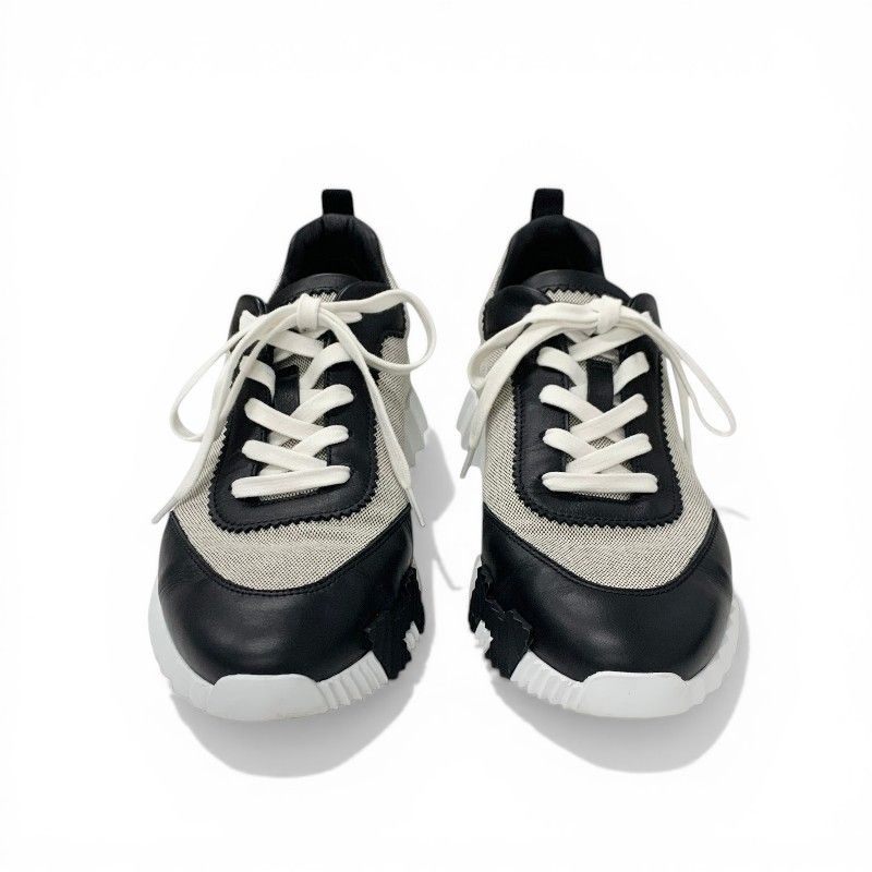 Hermes Bouncing Sneakers Fabric Leather Black Beige White — view 2