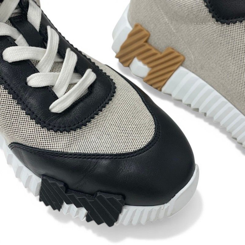 Hermes Bouncing Sneakers Fabric Leather Black Beige White — view 9