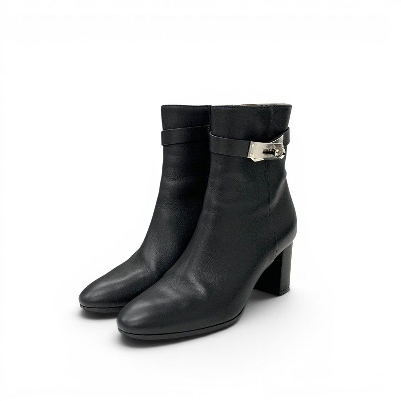 Hermes Saint Germain Boots Short Shoes Leather Black Silver Kelly
