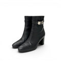 Hermes Saint Germain Boots Short Shoes Leather Black Silver Kelly
