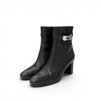 Hermes Saint Germain Boots Short Shoes Leather Black Silver Kelly