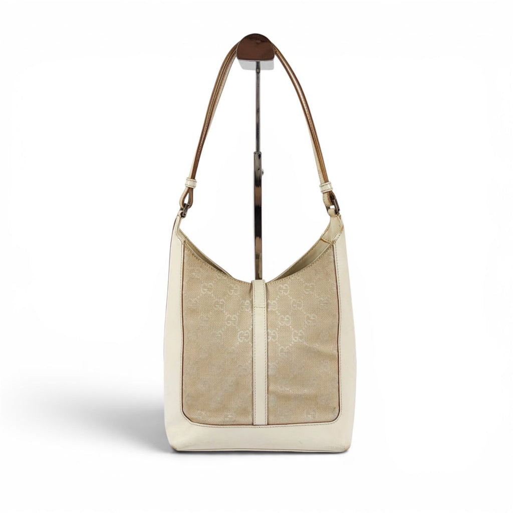Gucci Jackie Line GG Canvas Leather Shoulder Bag Hobo White — view 2
