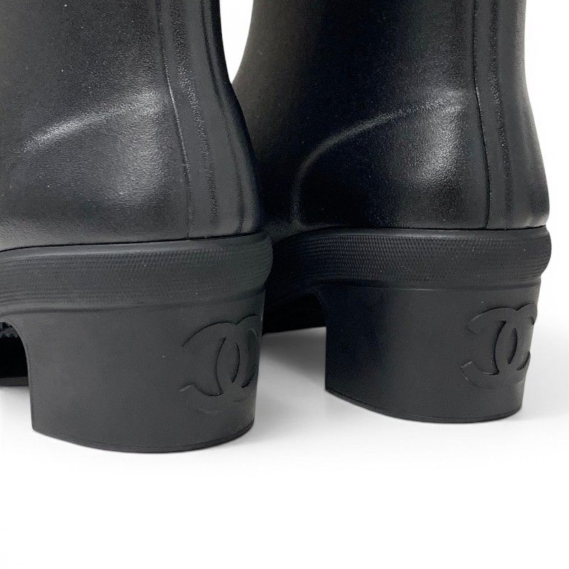 Chanel Boots Long Shoes Rubber Black White CC Logo Rain — view 9