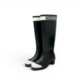 Chanel Boots Long Shoes Rubber Black White CC Logo Rain