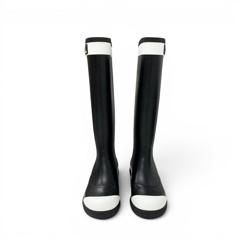 Chanel Boots Long Shoes Rubber Black White CC Logo Rain — view 2