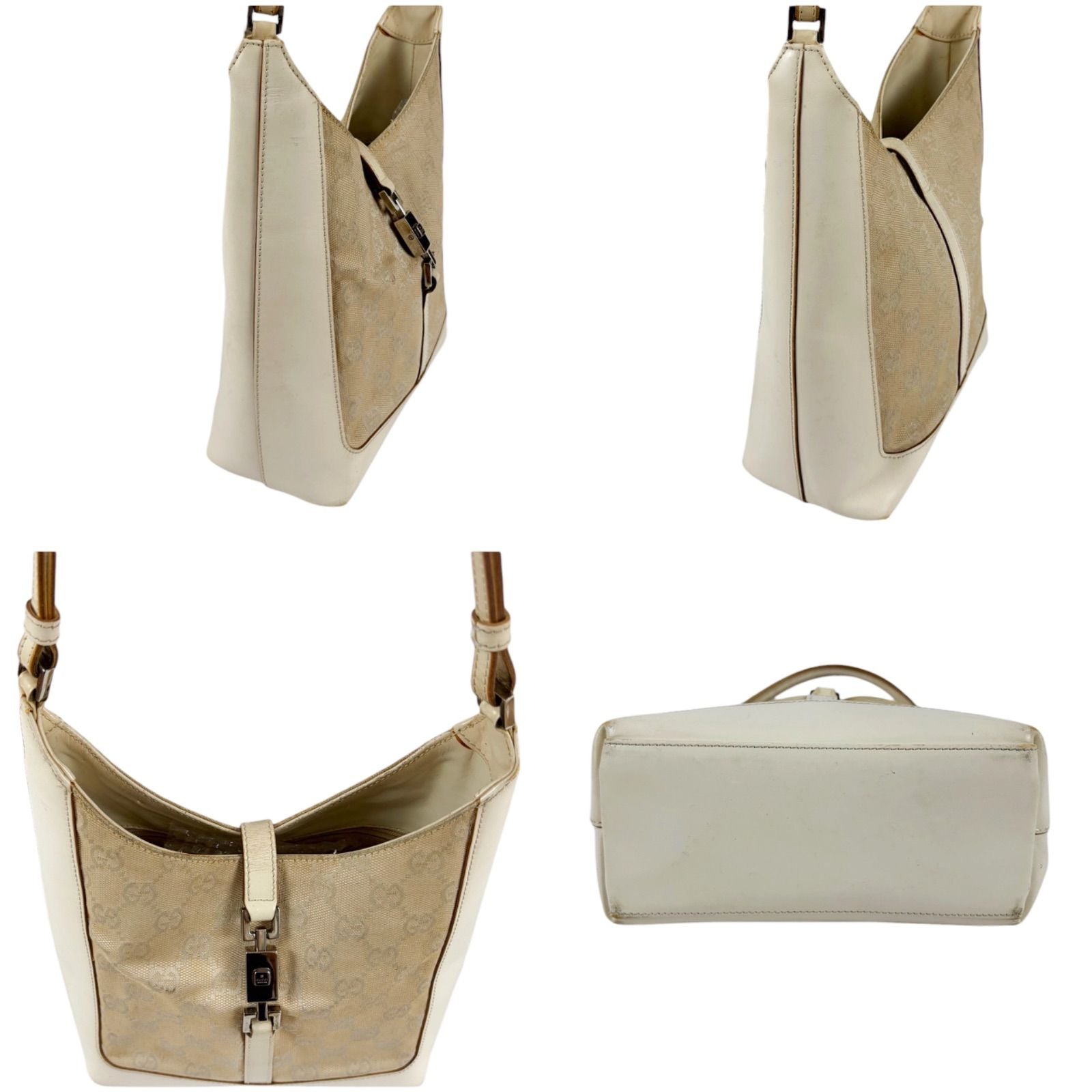 Gucci Jackie Line GG Canvas Leather Shoulder Bag Hobo White — view 3