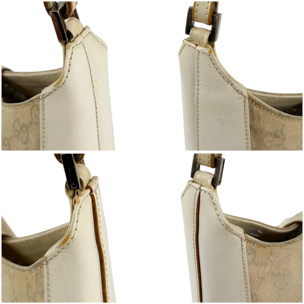 Gucci Jackie Line GG Canvas Leather Shoulder Bag Hobo White — view 4