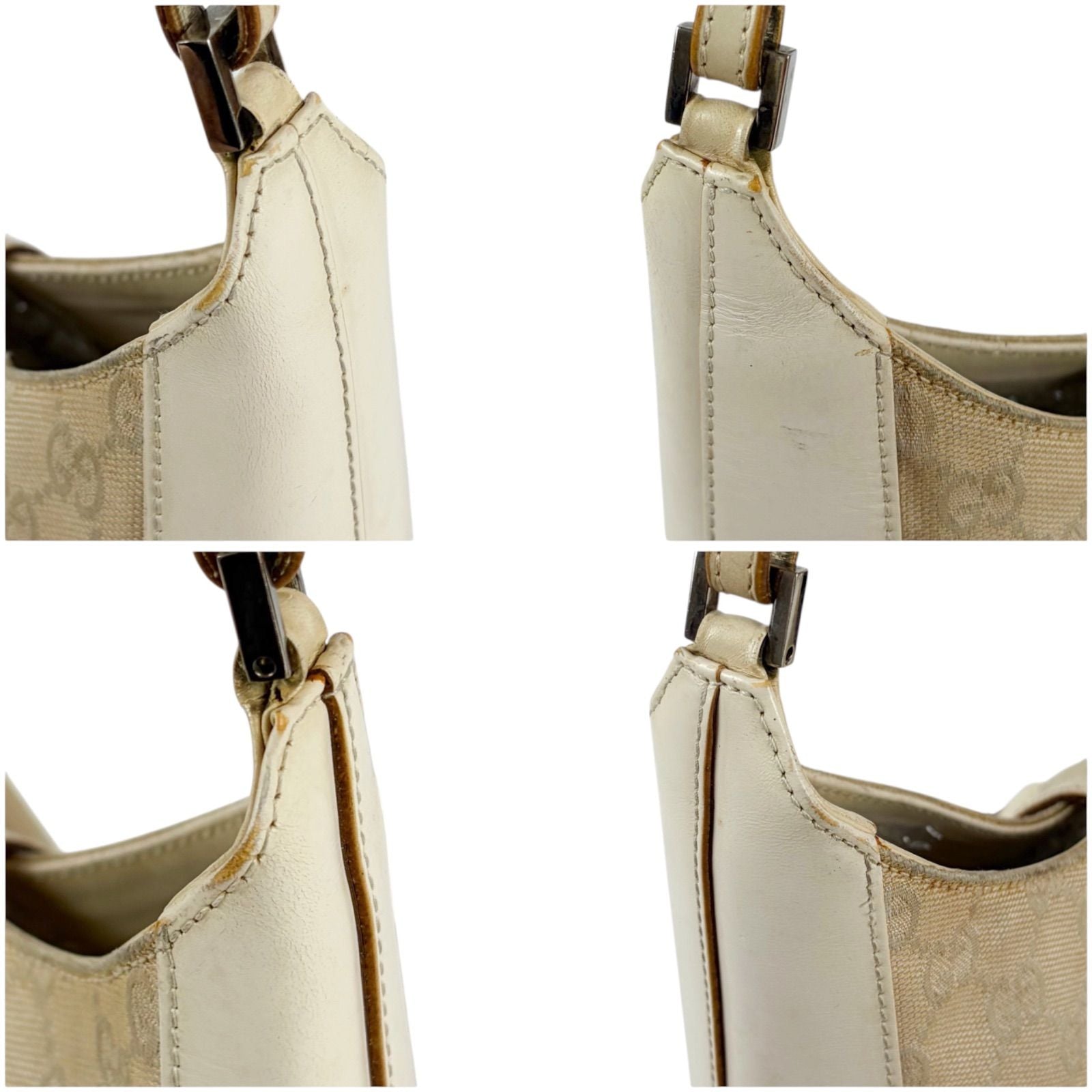 Gucci Jackie Line GG Canvas Leather Shoulder Bag Hobo White — view 4