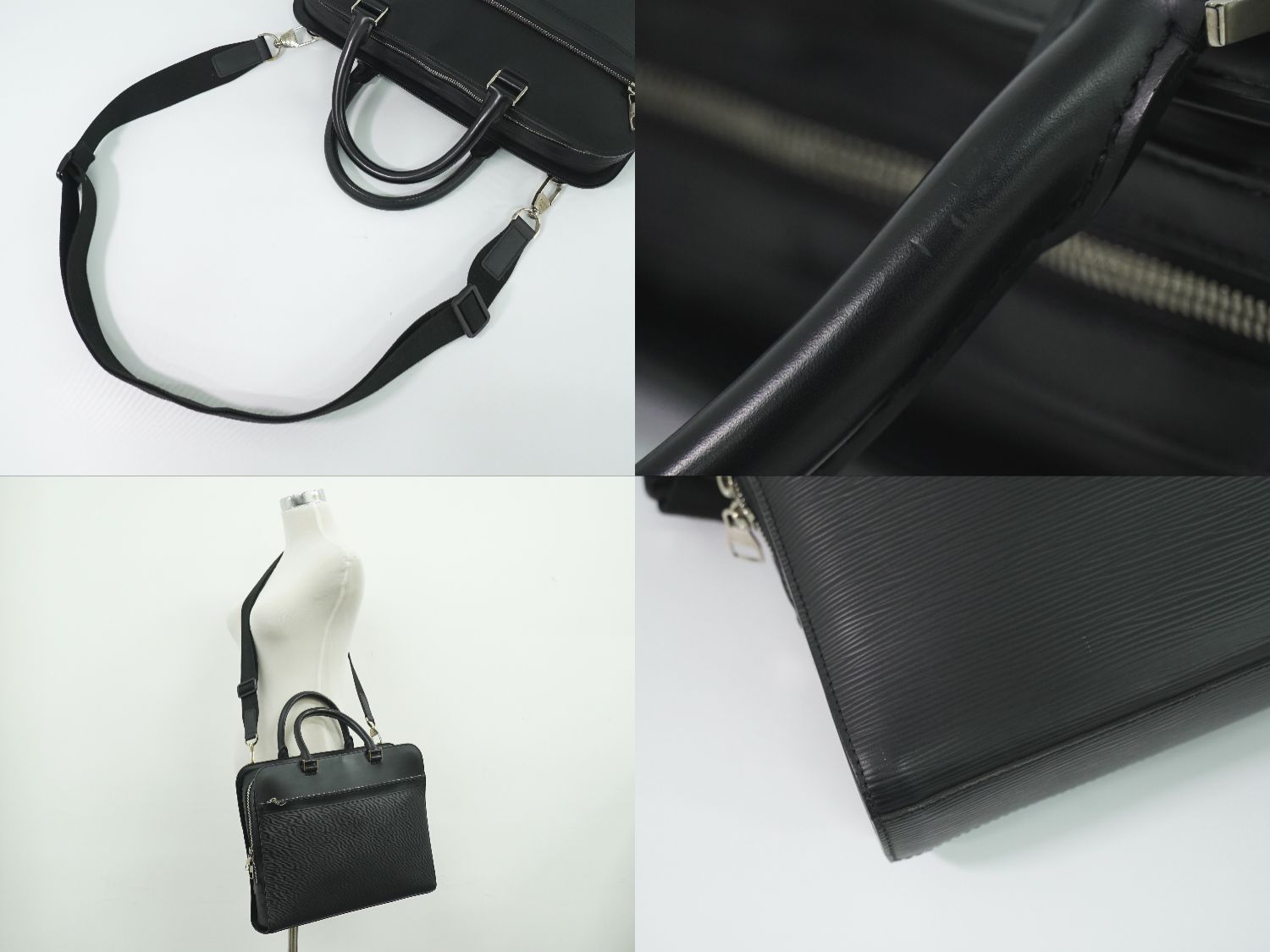 Louis Vuitton LV Bassano MM Epi Leather 2-Way Business Bag Handbag Noir Black — view 6