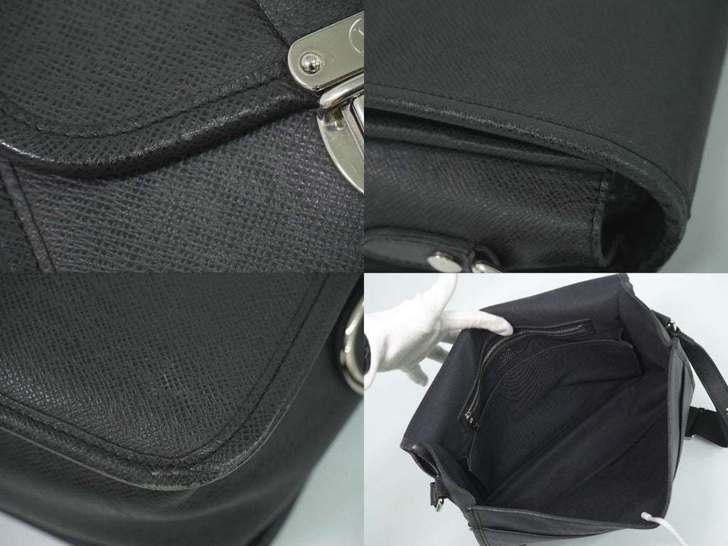 Louis Vuitton LV Alexei Taiga Leather Shoulder Bag Ardoise Black — view 8