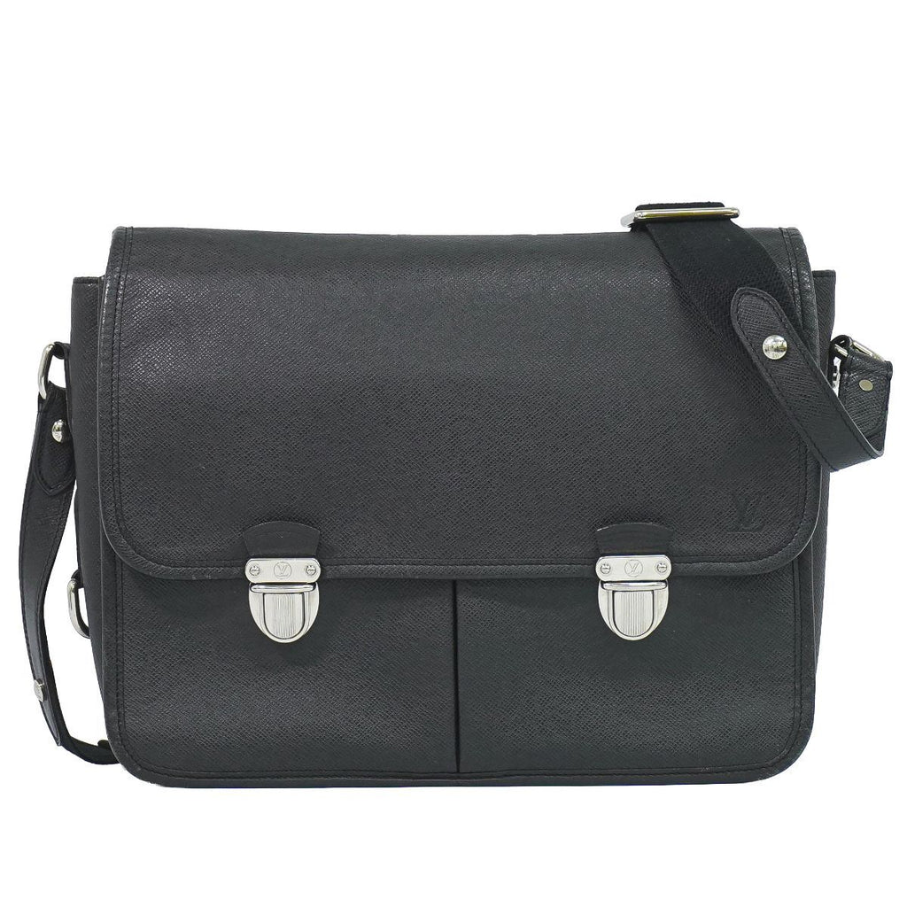 Louis Vuitton LV Alexei Taiga Leather Shoulder Bag Ardoise Black
