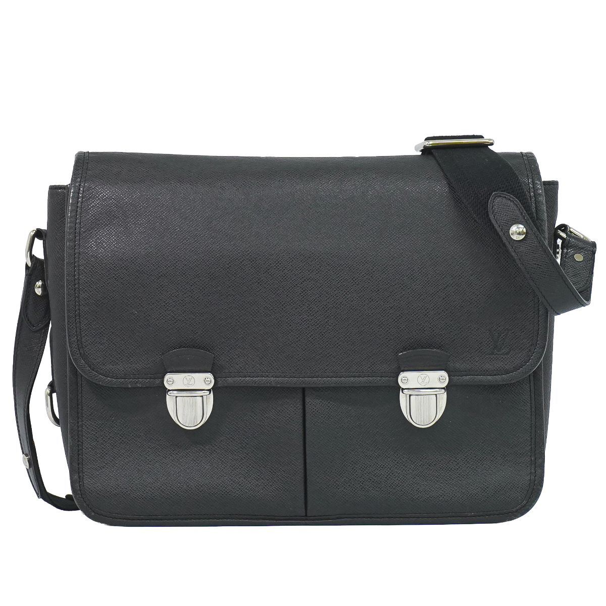 Louis Vuitton LV Alexei Taiga Leather Shoulder Bag Ardoise Black