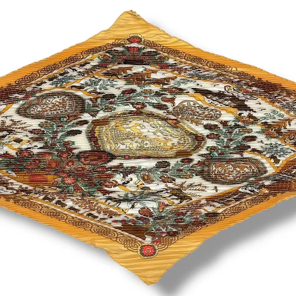Hermes Scarf Pleated Silk Decoupages Paper Cutting Yellow — view 3