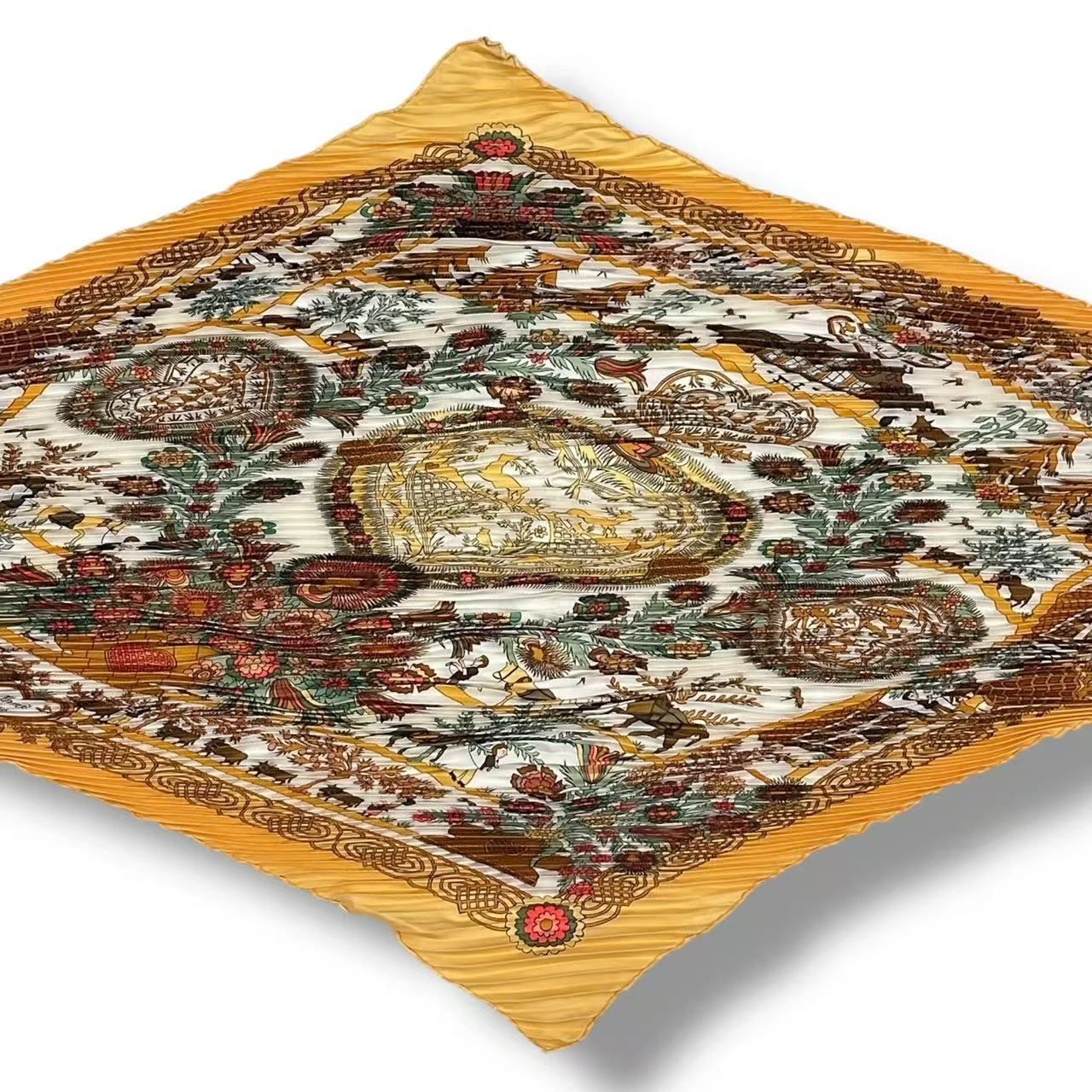 Hermes Scarf Pleated Silk Decoupages Paper Cutting Yellow — view 3