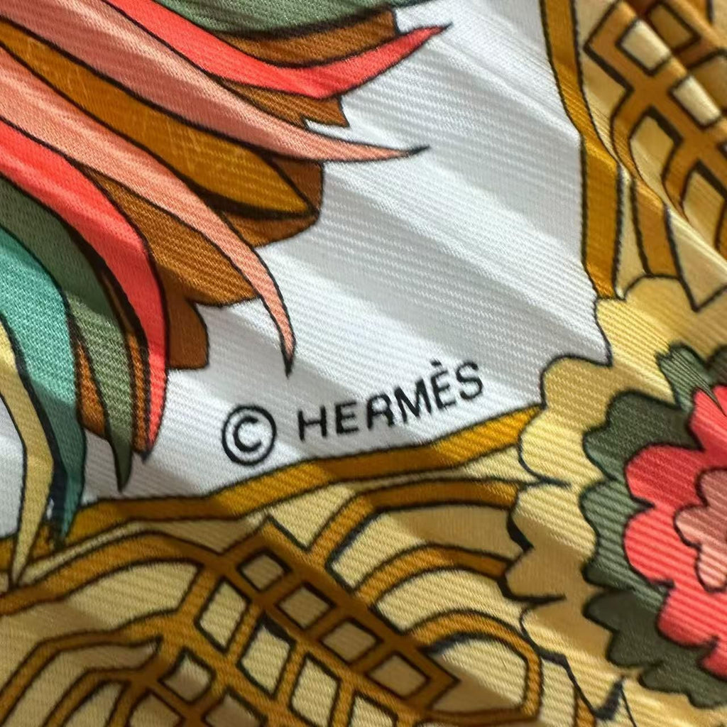Hermes Scarf Pleated Silk Decoupages Paper Cutting Yellow — view 7