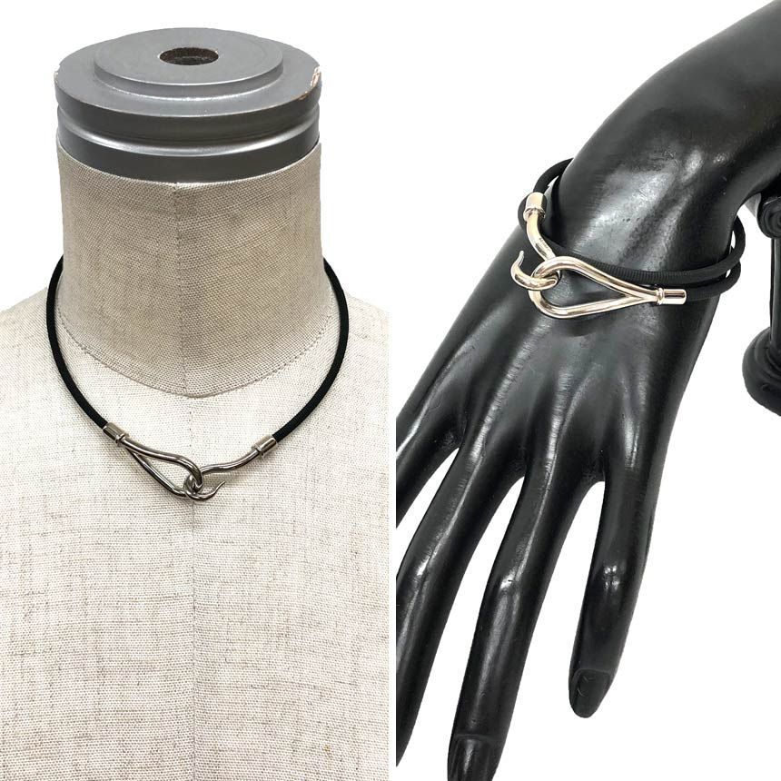 Hermes Jumbo Bracelet Choker Black Silver Cotton Code — view 2