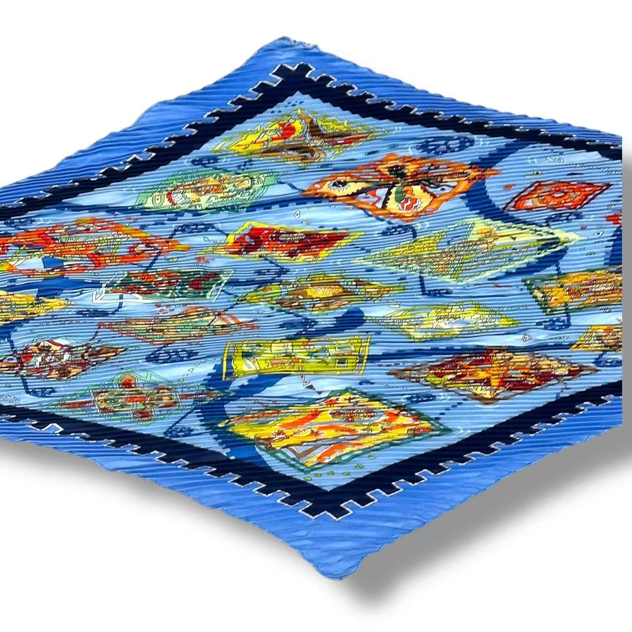 Hermes Pleated Scarf Idea Structure la Mecanique Des Idee Blue — view 3
