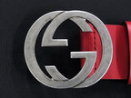 Gucci Interlocking Leather Silver 95 38 Red Belt — view 4