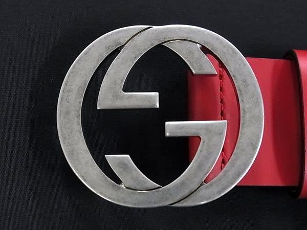 Gucci Interlocking Leather Silver 95 38 Red Belt — view 4