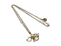 Dior Necklace Swing Logo Gold Metal Faux Pearl